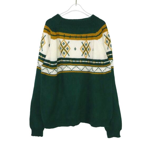 Vintage Sweater Retro Wool Green & Yellow Sweater Preppy Large - Picture 1 of 4